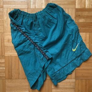 Vintage Nike Nylon Shorts Mens Large 90s White Tag Running Track Teal Aztec